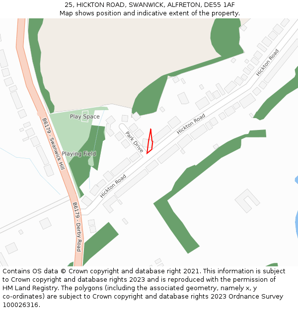 25, HICKTON ROAD, SWANWICK, ALFRETON, DE55 1AF: Location map and indicative extent of plot