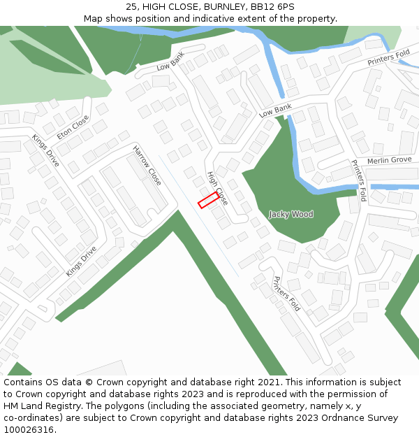 25, HIGH CLOSE, BURNLEY, BB12 6PS: Location map and indicative extent of plot