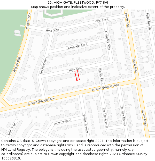 25, HIGH GATE, FLEETWOOD, FY7 8AJ: Location map and indicative extent of plot