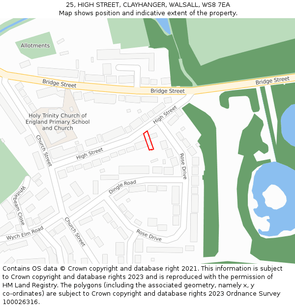 25, HIGH STREET, CLAYHANGER, WALSALL, WS8 7EA: Location map and indicative extent of plot
