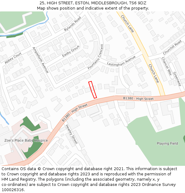 25, HIGH STREET, ESTON, MIDDLESBROUGH, TS6 9DZ: Location map and indicative extent of plot