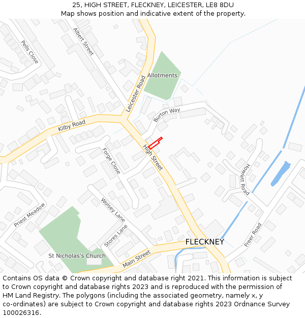 25, HIGH STREET, FLECKNEY, LEICESTER, LE8 8DU: Location map and indicative extent of plot