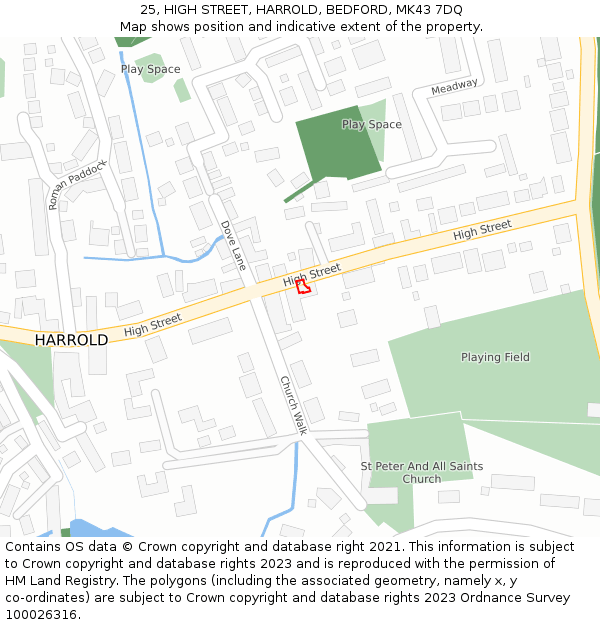 25, HIGH STREET, HARROLD, BEDFORD, MK43 7DQ: Location map and indicative extent of plot