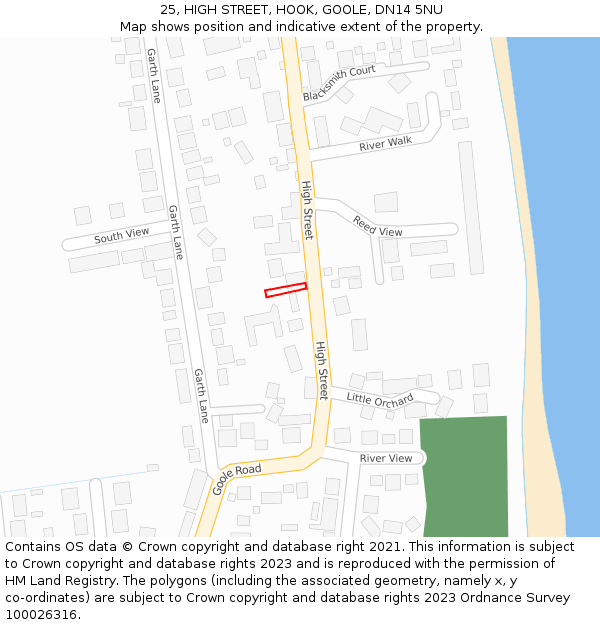 25, HIGH STREET, HOOK, GOOLE, DN14 5NU: Location map and indicative extent of plot