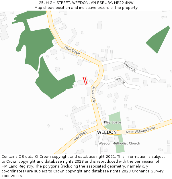 25, HIGH STREET, WEEDON, AYLESBURY, HP22 4NW: Location map and indicative extent of plot