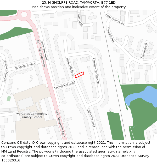 25, HIGHCLIFFE ROAD, TAMWORTH, B77 1ED: Location map and indicative extent of plot