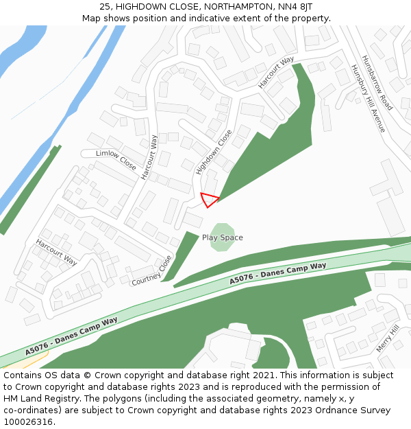 25, HIGHDOWN CLOSE, NORTHAMPTON, NN4 8JT: Location map and indicative extent of plot