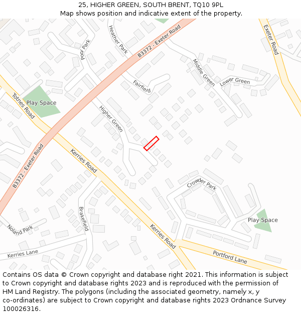 25, HIGHER GREEN, SOUTH BRENT, TQ10 9PL: Location map and indicative extent of plot