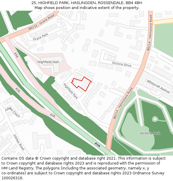 25, HIGHFIELD PARK, HASLINGDEN, ROSSENDALE, BB4 4BH: Location map and indicative extent of plot