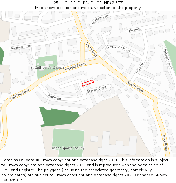 25, HIGHFIELD, PRUDHOE, NE42 6EZ: Location map and indicative extent of plot