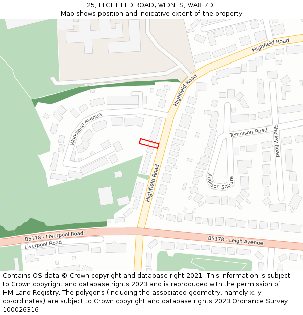 25, HIGHFIELD ROAD, WIDNES, WA8 7DT: Location map and indicative extent of plot