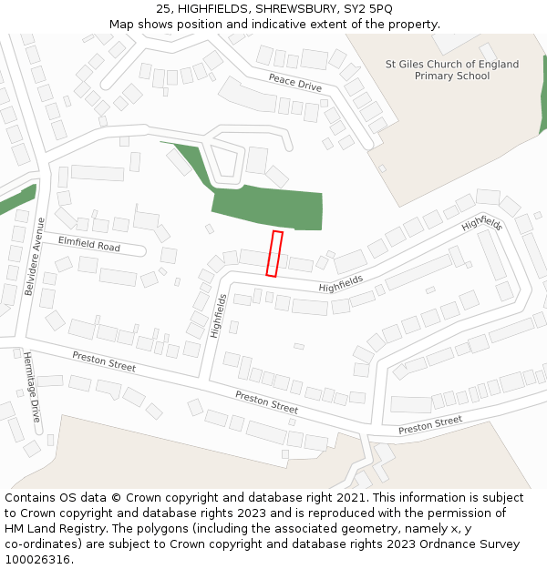 25, HIGHFIELDS, SHREWSBURY, SY2 5PQ: Location map and indicative extent of plot