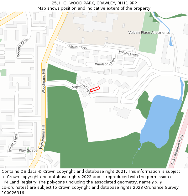 25, HIGHWOOD PARK, CRAWLEY, RH11 9PP: Location map and indicative extent of plot