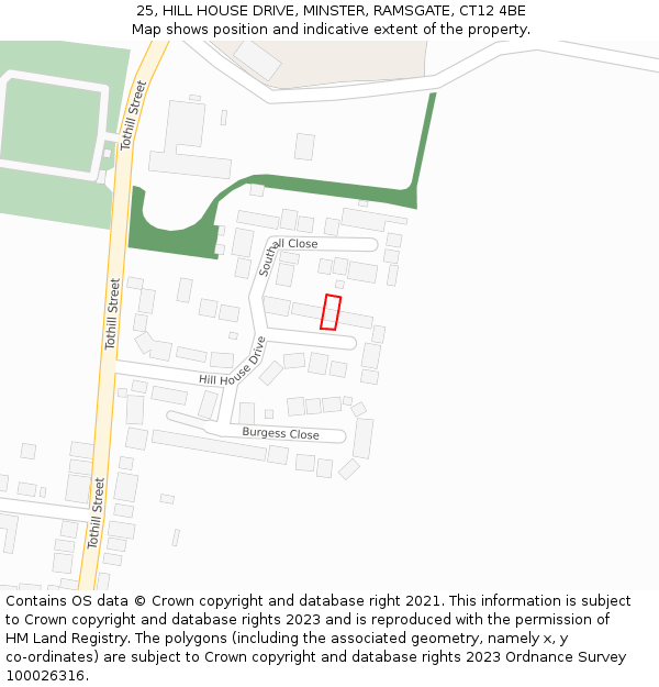 25, HILL HOUSE DRIVE, MINSTER, RAMSGATE, CT12 4BE: Location map and indicative extent of plot