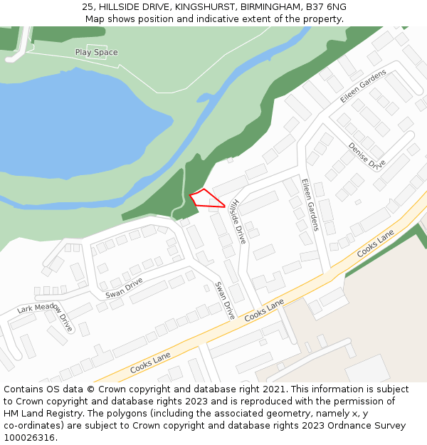 25, HILLSIDE DRIVE, KINGSHURST, BIRMINGHAM, B37 6NG: Location map and indicative extent of plot