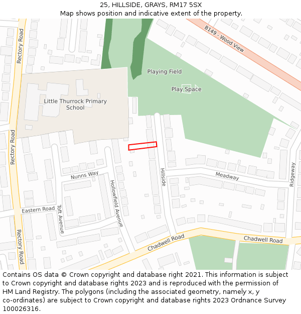 25, HILLSIDE, GRAYS, RM17 5SX: Location map and indicative extent of plot