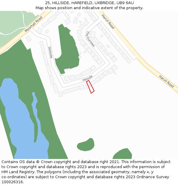 25, HILLSIDE, HAREFIELD, UXBRIDGE, UB9 6AU: Location map and indicative extent of plot