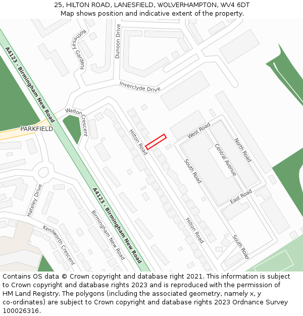 25, HILTON ROAD, LANESFIELD, WOLVERHAMPTON, WV4 6DT: Location map and indicative extent of plot