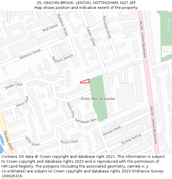 25, HINCHIN BROOK, LENTON, NOTTINGHAM, NG7 2EF: Location map and indicative extent of plot