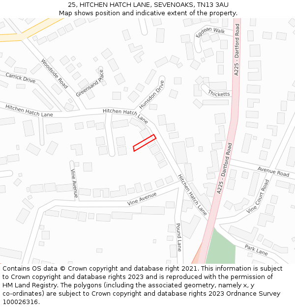25, HITCHEN HATCH LANE, SEVENOAKS, TN13 3AU: Location map and indicative extent of plot