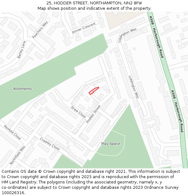 25, HODDER STREET, NORTHAMPTON, NN2 8FW: Location map and indicative extent of plot