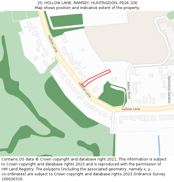 25, HOLLOW LANE, RAMSEY, HUNTINGDON, PE26 1DE: Location map and indicative extent of plot