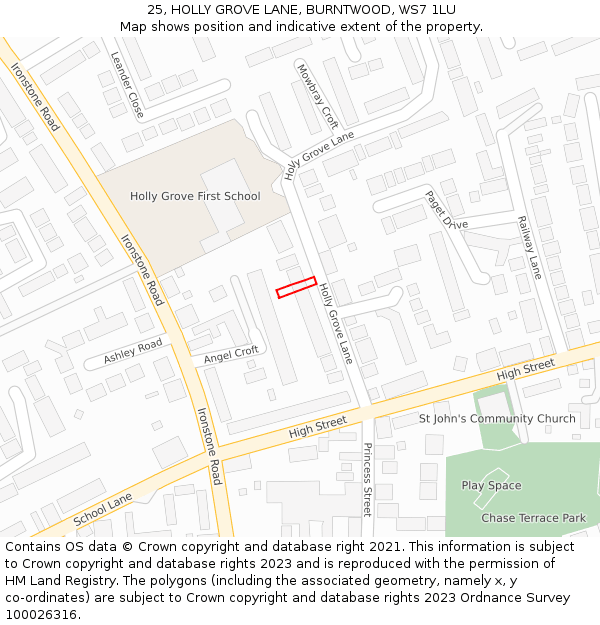 25, HOLLY GROVE LANE, BURNTWOOD, WS7 1LU: Location map and indicative extent of plot