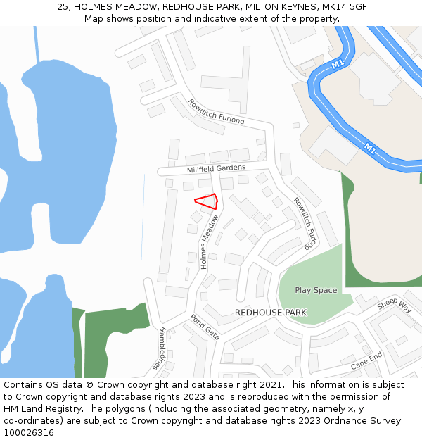 25, HOLMES MEADOW, REDHOUSE PARK, MILTON KEYNES, MK14 5GF: Location map and indicative extent of plot