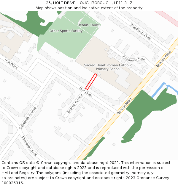 25, HOLT DRIVE, LOUGHBOROUGH, LE11 3HZ: Location map and indicative extent of plot