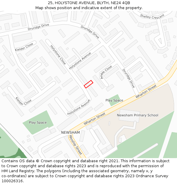 25, HOLYSTONE AVENUE, BLYTH, NE24 4QB: Location map and indicative extent of plot