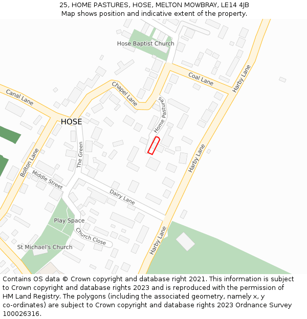 25, HOME PASTURES, HOSE, MELTON MOWBRAY, LE14 4JB: Location map and indicative extent of plot