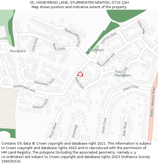 25, HONEYMEAD LANE, STURMINSTER NEWTON, DT10 1QH: Location map and indicative extent of plot