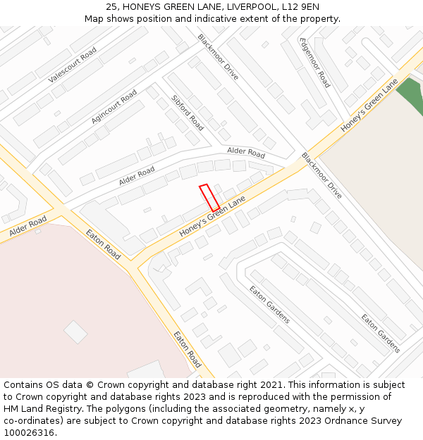 25, HONEYS GREEN LANE, LIVERPOOL, L12 9EN: Location map and indicative extent of plot