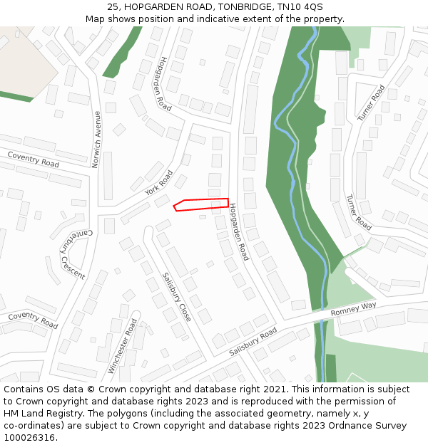 25, HOPGARDEN ROAD, TONBRIDGE, TN10 4QS: Location map and indicative extent of plot