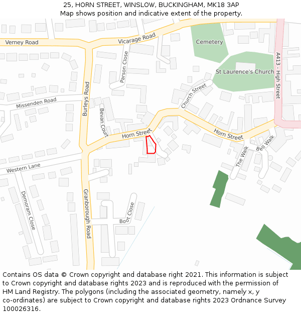 25, HORN STREET, WINSLOW, BUCKINGHAM, MK18 3AP: Location map and indicative extent of plot