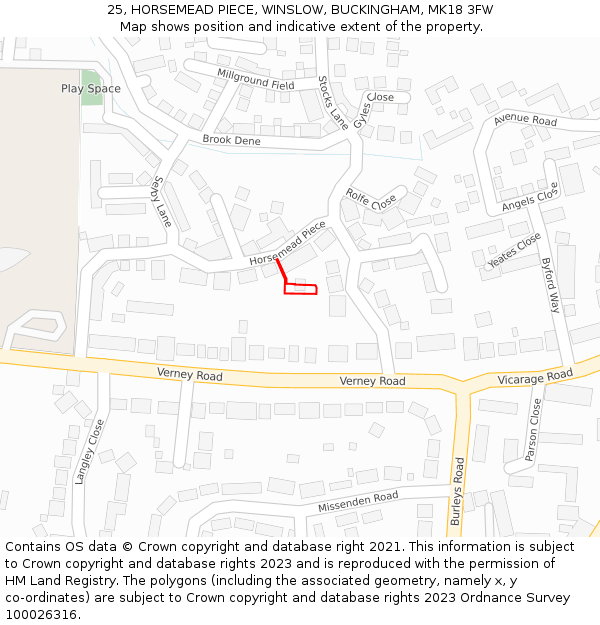 25, HORSEMEAD PIECE, WINSLOW, BUCKINGHAM, MK18 3FW: Location map and indicative extent of plot