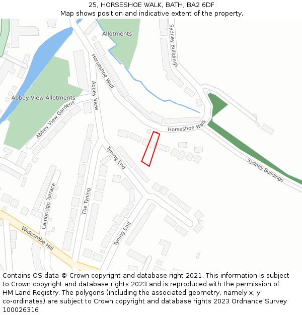 25, HORSESHOE WALK, BATH, BA2 6DF: Location map and indicative extent of plot