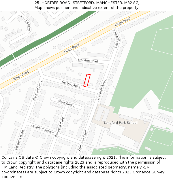 25, HORTREE ROAD, STRETFORD, MANCHESTER, M32 8GJ: Location map and indicative extent of plot