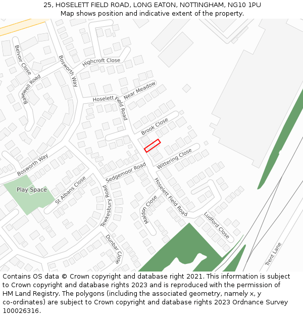 25, HOSELETT FIELD ROAD, LONG EATON, NOTTINGHAM, NG10 1PU: Location map and indicative extent of plot