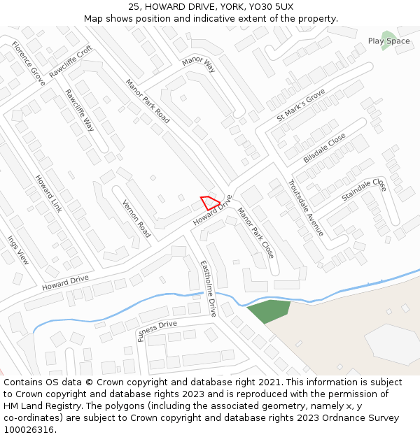 25, HOWARD DRIVE, YORK, YO30 5UX: Location map and indicative extent of plot