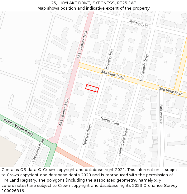 25, HOYLAKE DRIVE, SKEGNESS, PE25 1AB: Location map and indicative extent of plot