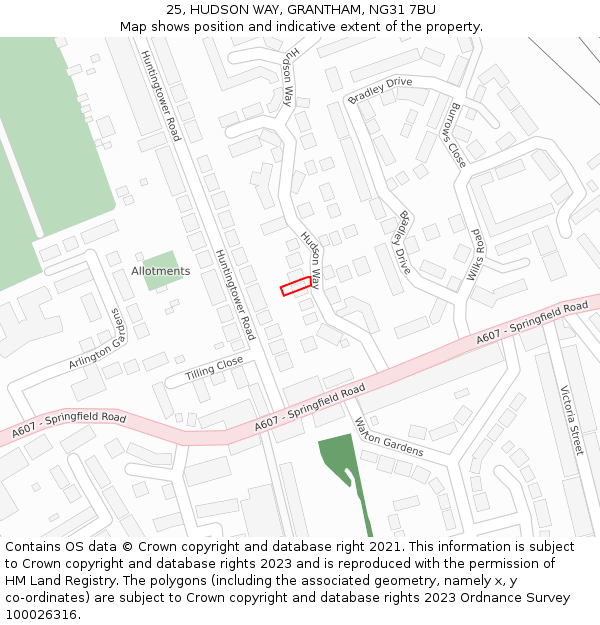 25, HUDSON WAY, GRANTHAM, NG31 7BU: Location map and indicative extent of plot