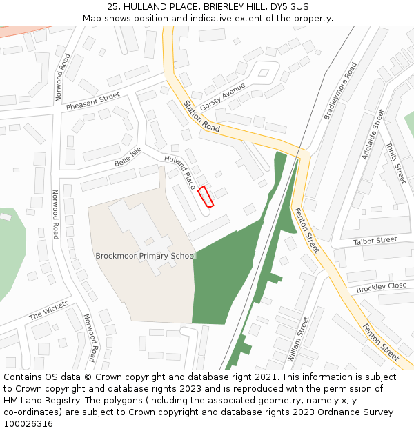 25, HULLAND PLACE, BRIERLEY HILL, DY5 3US: Location map and indicative extent of plot