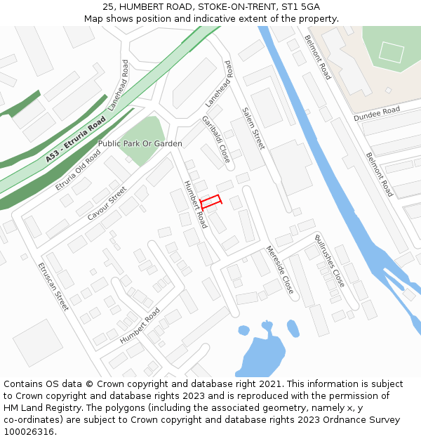 25, HUMBERT ROAD, STOKE-ON-TRENT, ST1 5GA: Location map and indicative extent of plot