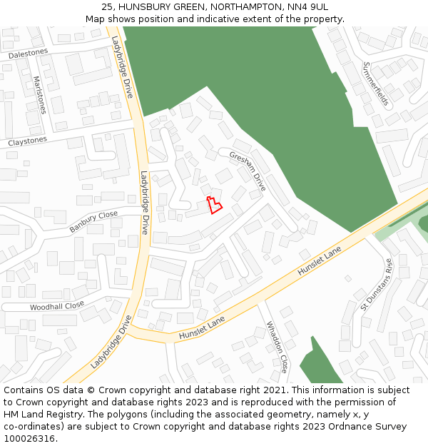 25, HUNSBURY GREEN, NORTHAMPTON, NN4 9UL: Location map and indicative extent of plot