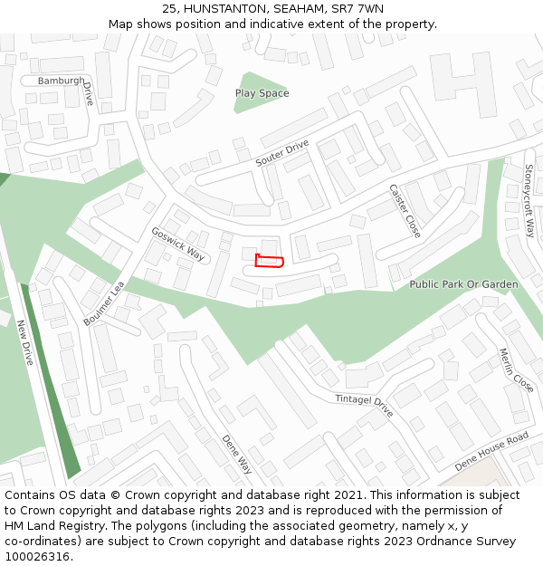 25, HUNSTANTON, SEAHAM, SR7 7WN: Location map and indicative extent of plot