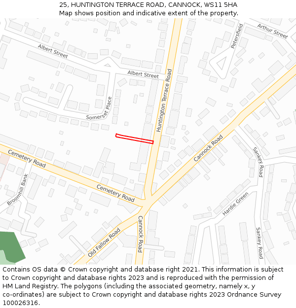 25, HUNTINGTON TERRACE ROAD, CANNOCK, WS11 5HA: Location map and indicative extent of plot