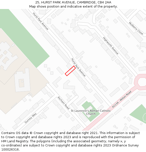 25, HURST PARK AVENUE, CAMBRIDGE, CB4 2AA: Location map and indicative extent of plot