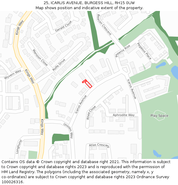 25, ICARUS AVENUE, BURGESS HILL, RH15 0UW: Location map and indicative extent of plot