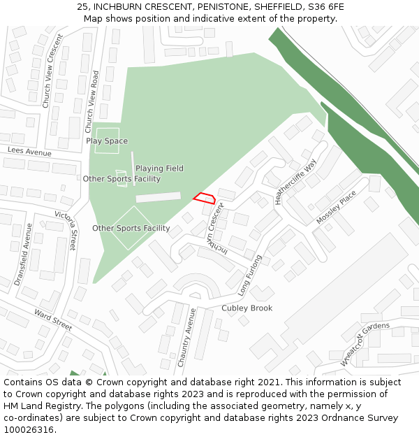 25, INCHBURN CRESCENT, PENISTONE, SHEFFIELD, S36 6FE: Location map and indicative extent of plot